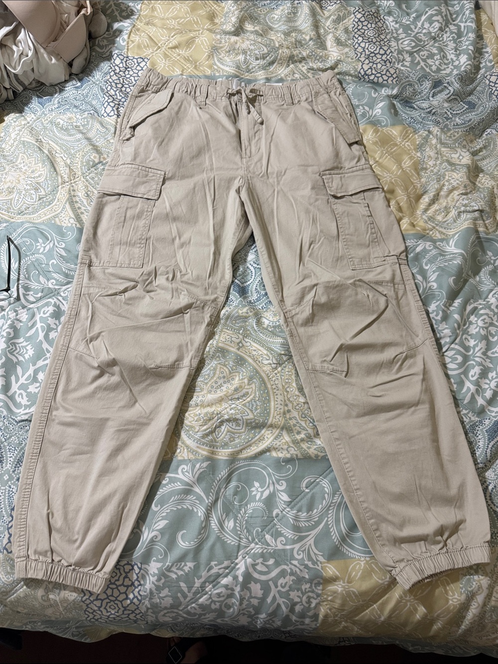 H&M Light Beige Cargo Joggers with Elastic Ankles